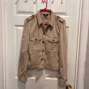 PAIGE Pacey‎ Vintage Suntan Tan Utility Jacket Button Front Lyocell Women Size L